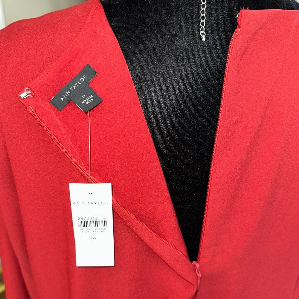 NWT ANN TAYLOR Keyhole Tie Front Flare Dress | Zesty Red - Picture 7 of 9